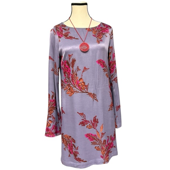 Leith Lavender Floral Satin Shift Dress Size Large, Purple Pink Floral Dress - Picture 3 of 12